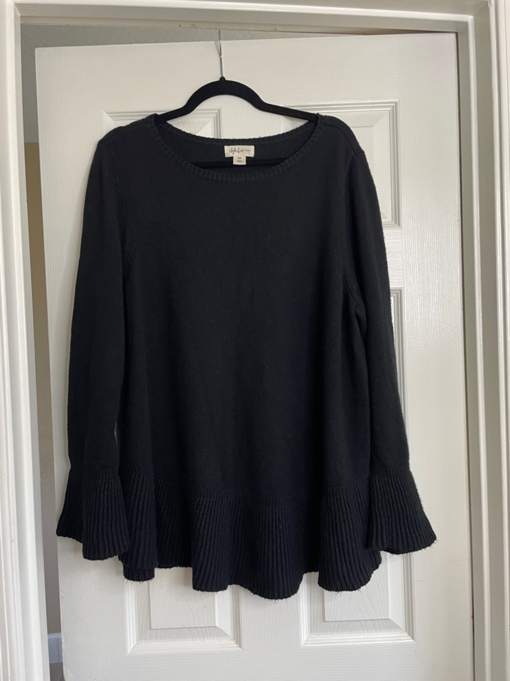 Style & Co. Black Ruffle-Hem Crewneck Sweater